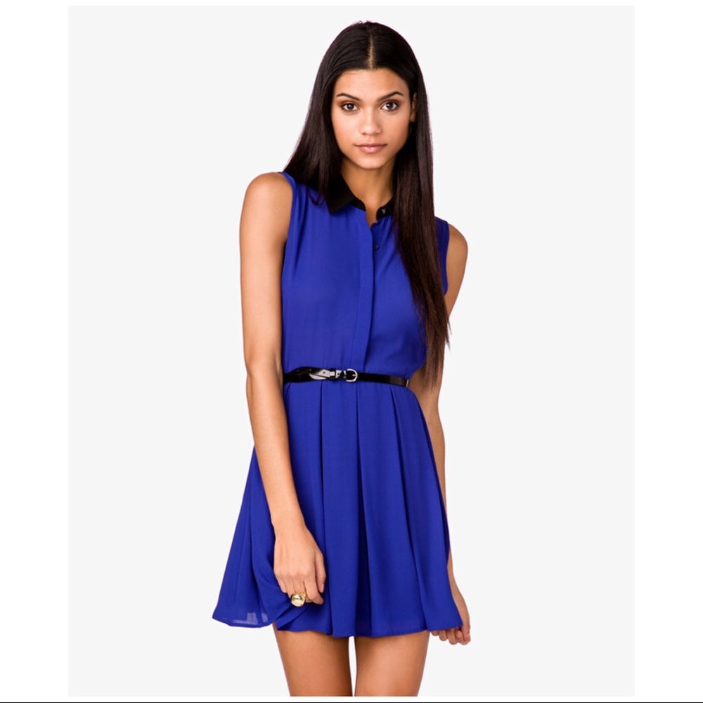 FOREVER 21 Chiffon Shirtdress W/Skinny Belt SZ L